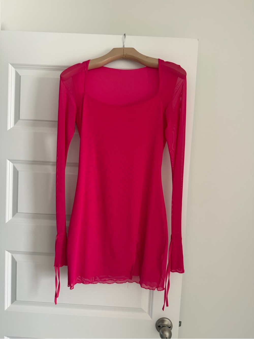 Women's Long Sleeve Square Neck Dress - Hot Pink